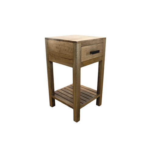 The Alcott Nightstand – Solid Wood Bedside Table with Drawer & Open Shelf