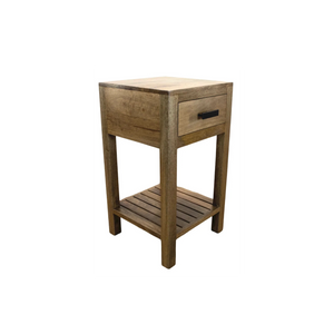 The Alcott Nightstand – Solid Wood Bedside Table with Drawer & Open Shelf