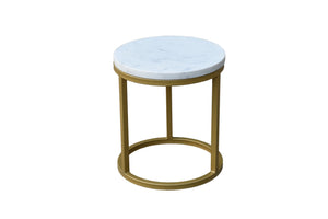 The Aurea Table – 18" Round Marble Accent Table with Brass-Finished Steel Base