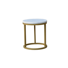 Load image into Gallery viewer, The Aurea Table – 18&quot; Round Marble Accent Table with Brass-Finished Steel Base