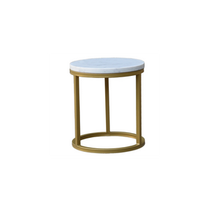 The Aurea Table – 18" Round Marble Accent Table with Brass-Finished Steel Base