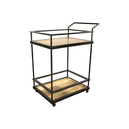 The Chet Bar Cart – Solid Wood & Bronze Beverage Cart on Wheels