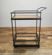 Load image into Gallery viewer, The Chet Bar Cart – Solid Wood &amp; Bronze Beverage Cart on Wheels