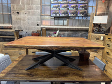 Load image into Gallery viewer, The Denali Table – Live Edge Hardwood Coffee Table with Industrial Starburst Base