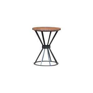 The Fen Table – 20" Round Hardwood End Table with Sculptural Steel Base