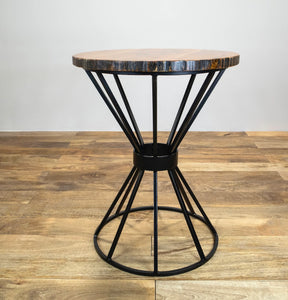 The Fen Table – 20" Round Hardwood End Table with Sculptural Steel Base