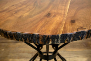 The Fen Table – 20" Round Hardwood End Table with Sculptural Steel Base