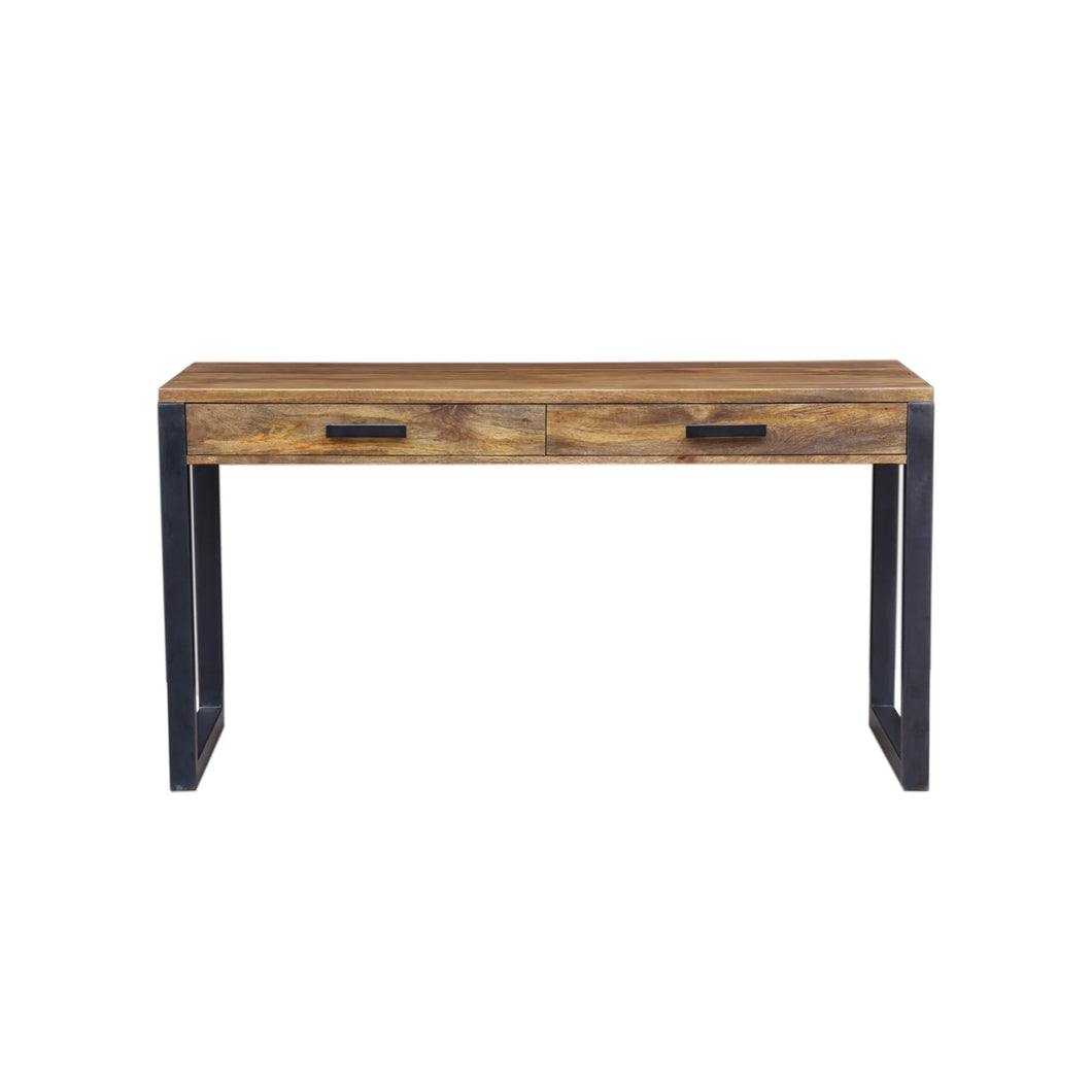 The Fremont Desk – Solid Hardwood Desk with Two Deep Drawers and Steel Base