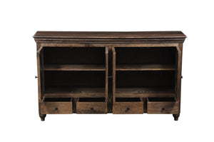 The Gallatin Cabinet – 72" Hand-Carved Hardwood Sideboard with Glass Insets