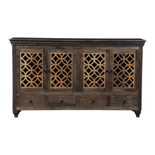 Load image into Gallery viewer, The Gallatin Cabinet – 72&quot; Hand-Carved Hardwood Sideboard with Glass Insets