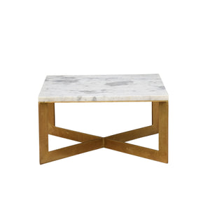 The Halston Table – 30" Square Marble Coffee Table with Brass-Finished Steel Base