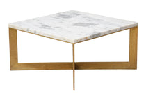 Load image into Gallery viewer, The Halston Table – 30&quot; Square Marble Coffee Table with Brass-Finished Steel Base