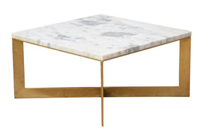 The Halston Table – 30" Square Marble Coffee Table with Brass-Finished Steel Base
