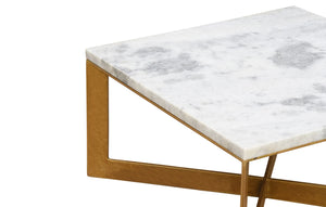 The Halston Table – 30" Square Marble Coffee Table with Brass-Finished Steel Base