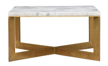 Load image into Gallery viewer, The Halston Table – 30&quot; Square Marble Coffee Table with Brass-Finished Steel Base