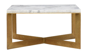 The Halston Table – 30" Square Marble Coffee Table with Brass-Finished Steel Base