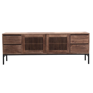 The Halston Cabinet – 84" Slatted Hardwood Media Console with Drawers
