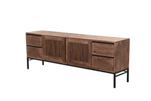 Load image into Gallery viewer, The Halston Cabinet – 84&quot; Slatted Hardwood Media Console with Drawers