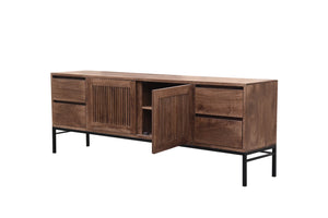 The Halston Cabinet – 84" Slatted Hardwood Media Console with Drawers