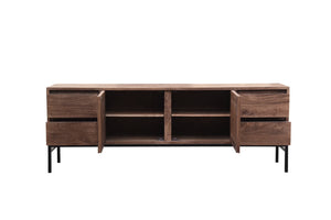 The Halston Cabinet – 84" Slatted Hardwood Media Console with Drawers