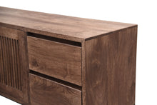 Load image into Gallery viewer, The Halston Cabinet – 84&quot; Slatted Hardwood Media Console with Drawers
