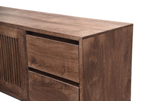 The Halston Cabinet – 84" Slatted Hardwood Media Console with Drawers