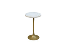 Load image into Gallery viewer, The Luma Table – 15&quot; Round Marble Accent Table with Brushed Brass Pedestal Base
