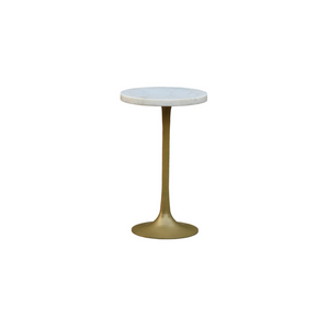The Luma Table – 15" Round Marble Accent Table with Brushed Brass Pedestal Base
