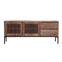 Load image into Gallery viewer, The Mercer Cabinet – 72&quot; Slatted Hardwood Media Console with Drawers