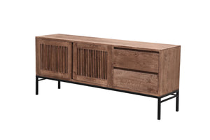 The Mercer Cabinet – 72" Slatted Hardwood Media Console with Drawers