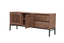 Load image into Gallery viewer, The Mercer Cabinet – 72&quot; Slatted Hardwood Media Console with Drawers