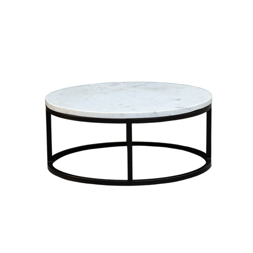The Orion Table – Round Marble Coffee Table with Black Steel Base