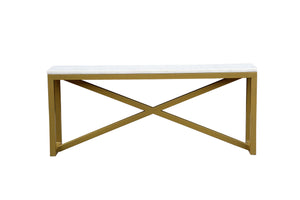 The Palisade Console – Sculptural Brass Base Console Table with White Marble Top