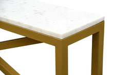 Load image into Gallery viewer, The Palisade Console – Sculptural Brass Base Console Table with White Marble Top
