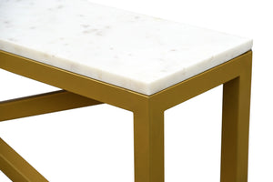 The Palisade Console – Sculptural Brass Base Console Table with White Marble Top