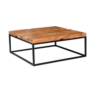 The Redhorn Coffee Table – 42" Square Live Edge Hardwood & Metal Base
