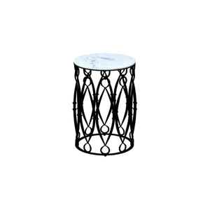 The Rhea Table – 20" Round Marble Accent Table with Wrought Iron Base