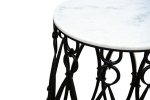 The Rhea Table – 20" Round Marble Accent Table with Wrought Iron Base