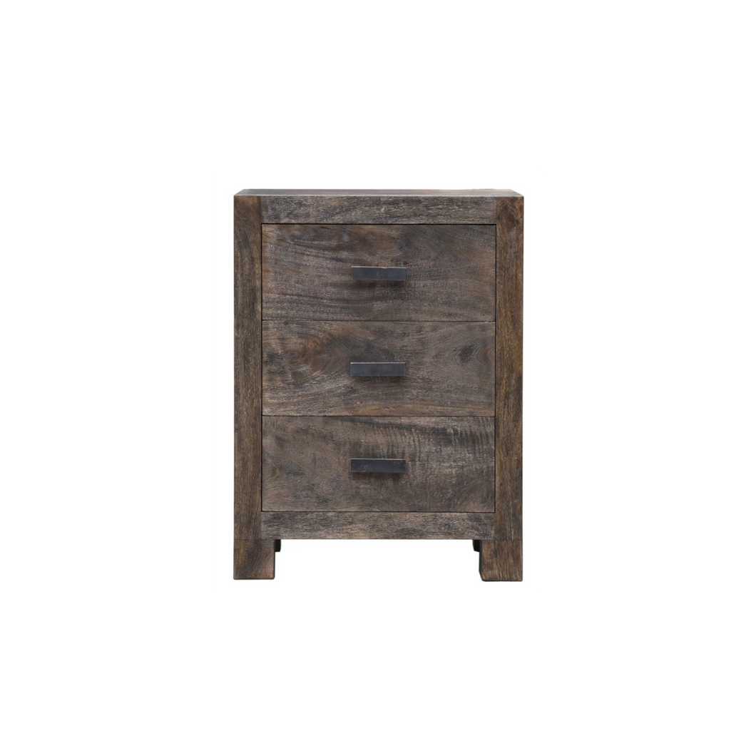 The Rowan Nightstand – Reclaimed Wood 3-Drawer Side Table