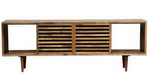 The Sonora Media Cabinet – 84" Slatted Wood Entertainment Console