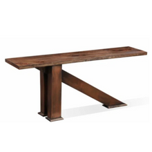 Load image into Gallery viewer, The Sentinel Console – 72&quot; Solid Wood Entry Table with Sculptural Metal Base