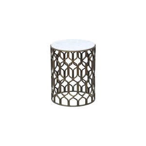 The Solenne Table – 20" Round Marble End Table with Aged Brass Base