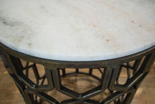 Load image into Gallery viewer, The Solenne Table – 20&quot; Round Marble End Table with Aged Brass Base
