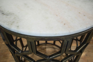 The Solenne Table – 20" Round Marble End Table with Aged Brass Base