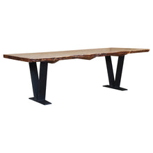 Load image into Gallery viewer, The Solace Table – 84&quot; Live Edge Hardwood Dining Table with Cast Aluminum V-Base