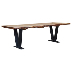 The Solace Table – 84" Live Edge Hardwood Dining Table with Cast Aluminum V-Base
