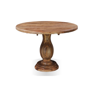 The Solstice Round Table – 54" Solid Wood Dining Table with Sculpted Globe Base