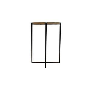 The Veld Table – 16" Round Solid Wood Accent Table with Slender Steel Base