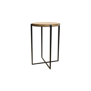 The Veld Table – 16" Round Solid Wood Accent Table with Slender Steel Base