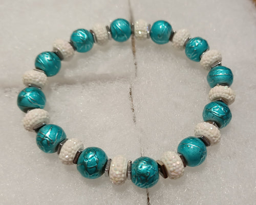 Stretch Bracelet Teal/White